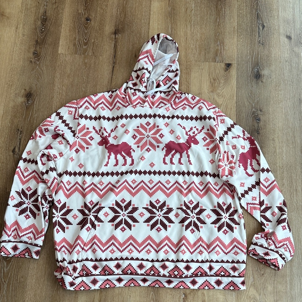Festive Maroon and Cream Hooded Holiday Sweater